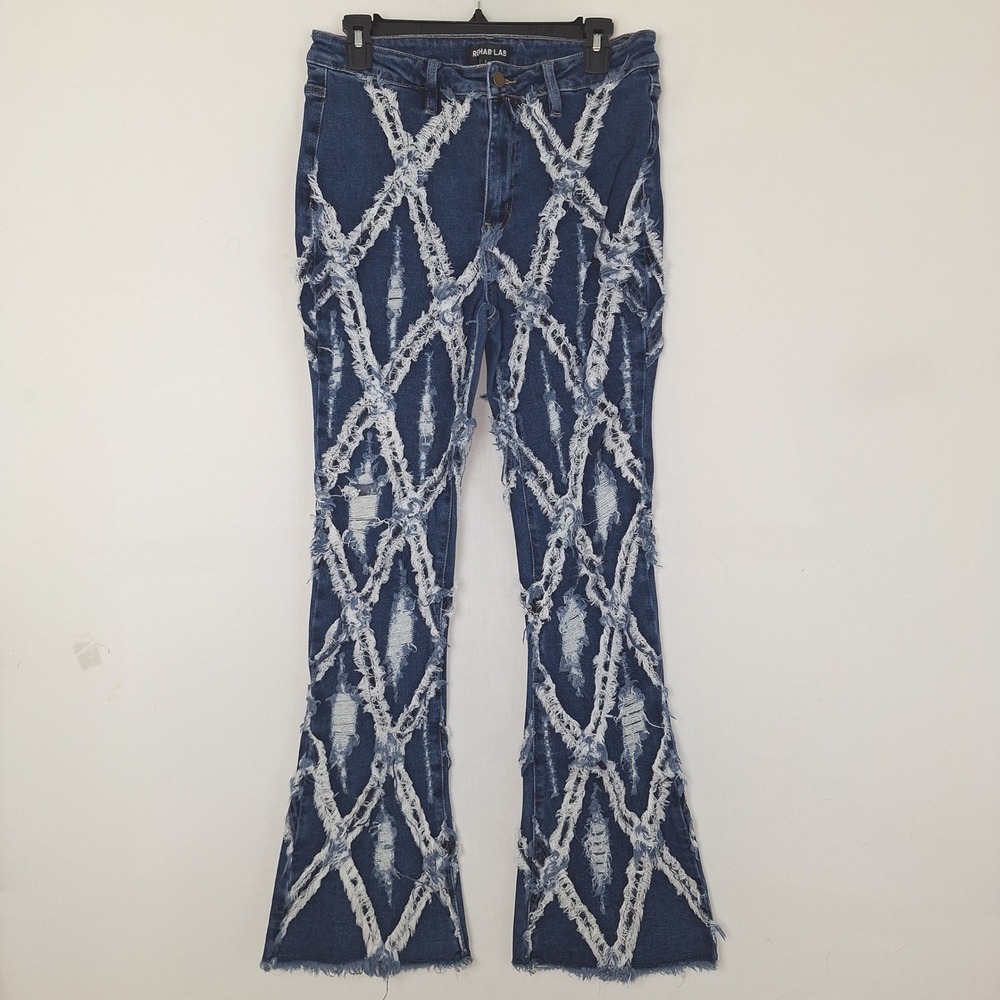 Y2K Boho Bohemian Denim Jeans Grunge Distressed Frayed Flare Rehab Lab Size L